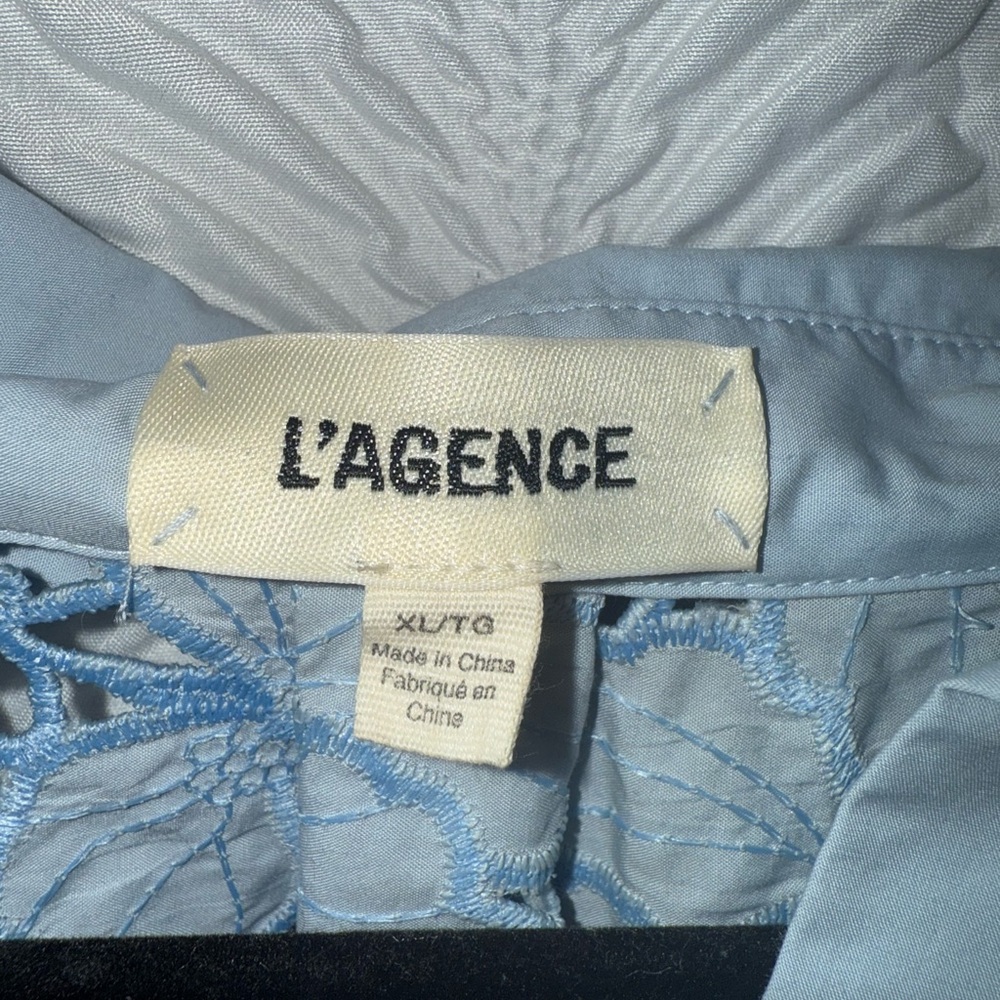 L'AGENCE Sky Blue Lace Button-Down Shirt - Picture 4 of 4